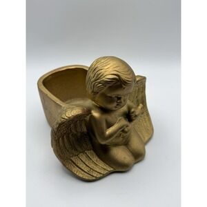 Landy Gold Cherub Angel Planter Dove in Arms  Ceramic Porcelain Decor